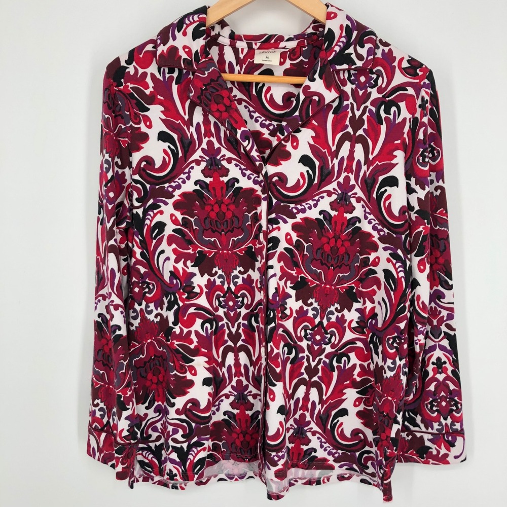 Soma Womens Pajama Top Size Medium‎ Red Pink Long Sleeve Button Front Soft Comfy